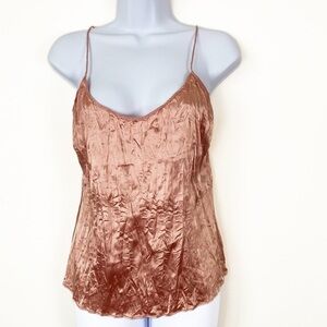 GIANNI BINI Metallic Sheen Pink Silk Cami Tank Top Camisole Spaghetti Strap Sm